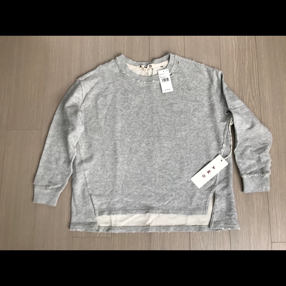 AMO distressed grey sweatshirt.  NWT